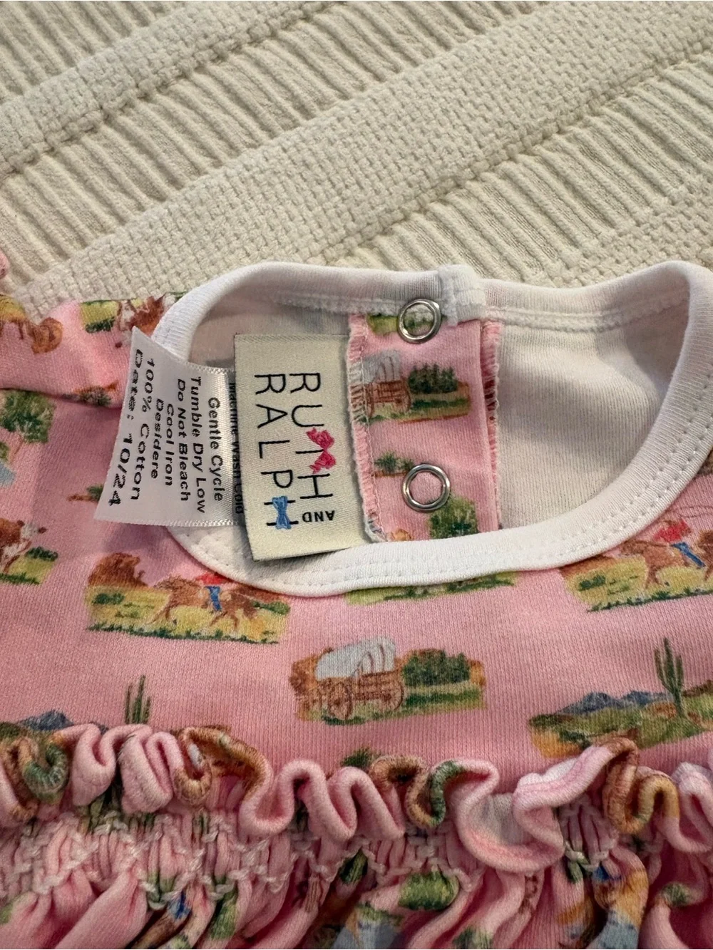NWOT Pink Ruffled Baby Two-Piece Set with Western Print